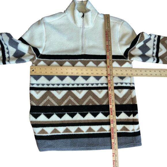 Mutual Weave Mens Ivory southwestern Fleece 1/4 Zip Pullover Sweatshirt Small - Picture 10 of 10